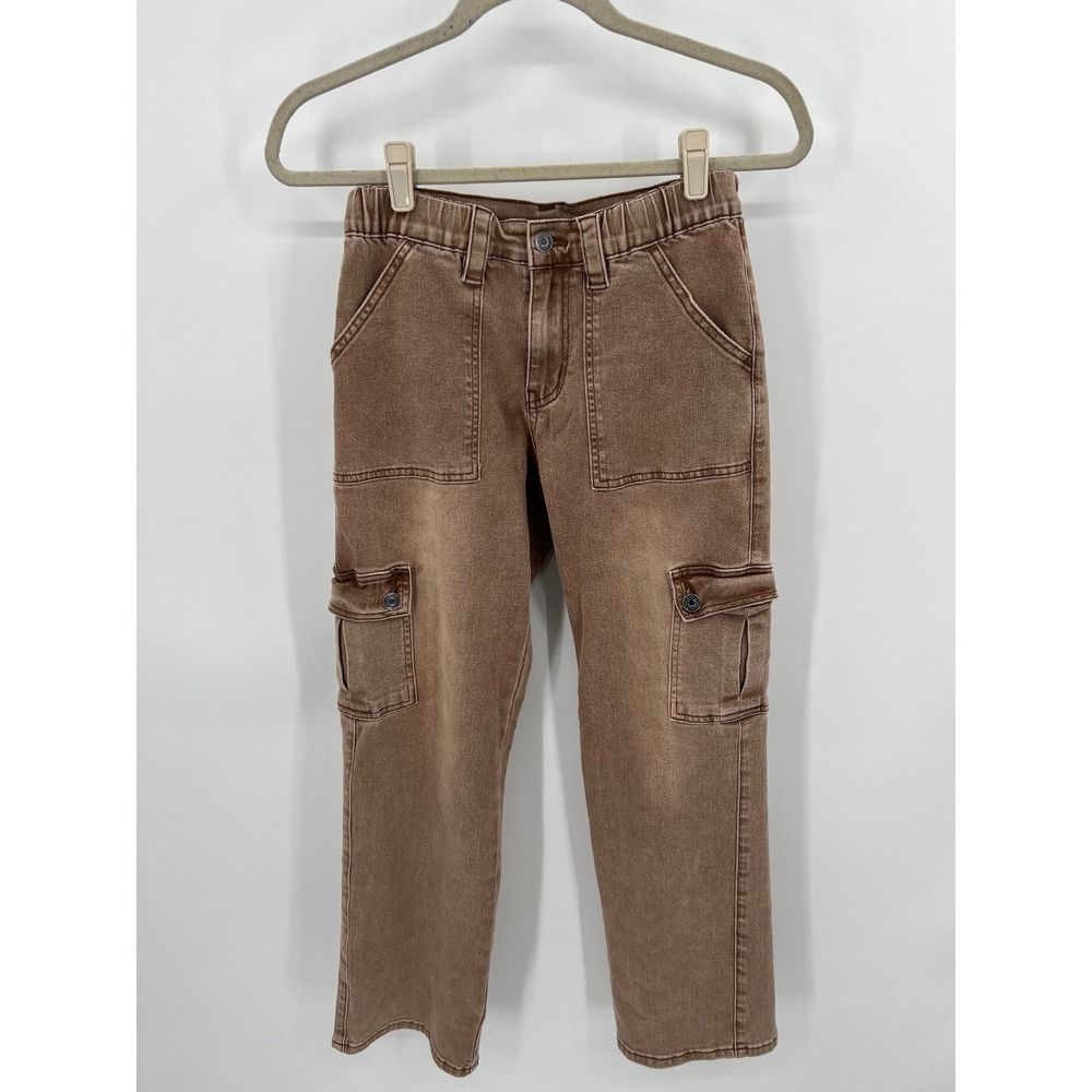 AnnieWear Los Angeles Toffee Brown Cargo Pants Straight Leg Elastic Waist Small